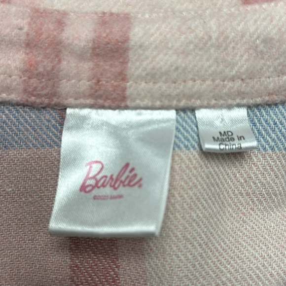 Mad Engine BARBIE Warm, Pink & Brown  Flannel Long Sleeve Button Down Shirt, M/L - Picture 2 of 10